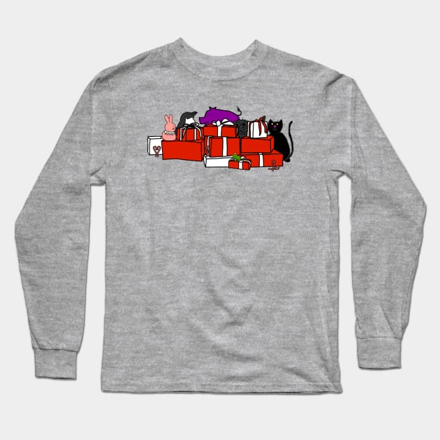 Christmas Gift Boxes and Cute Animals Long Sleeve T-Shirt by ellenhenryart